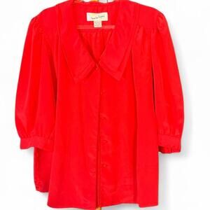 VTG Vintage Diane Von Furstenberg Red Peter Pan Collar Puff Sleeve Blouse Top 16